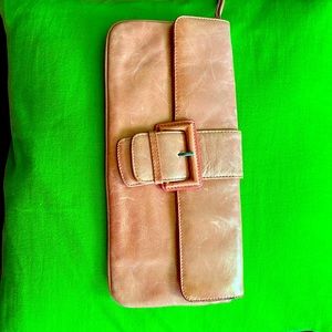 Leather pink pastel clutch purse